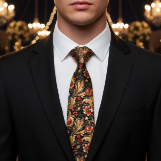Burnt Orange Floral Necktie | Medieval Style