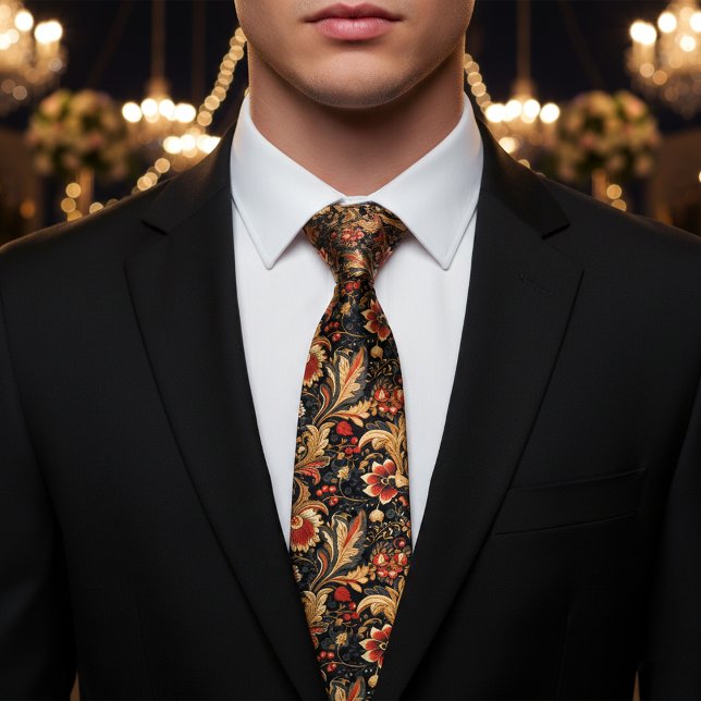 Burnt Orange Floral Necktie | Medieval Style (Creator Uploaded)