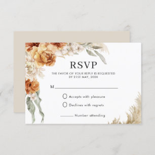Burnt Orange Floral Pampas Boho Wedding RSVP Card