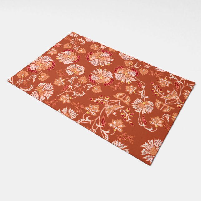 Burnt orange floral pattern doormat (Angled)
