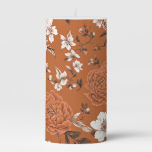 Burnt Orange Floral Pattern Pillar Candle