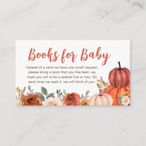 Burnt Orange Floral Pumpkin Books for Baby Enclosure Card