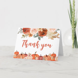 Burnt Orange Floral Pumpkin Thank You Card
