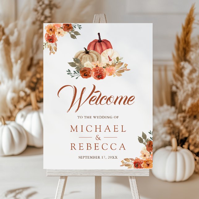 Burnt Orange Floral Pumpkin Wedding Welcome Sign (Creator Uploaded)