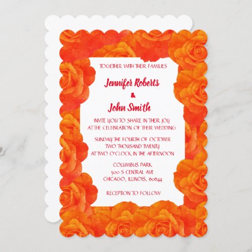 Burnt Orange Floral QR Code Rose Flowers Wedding Invitation