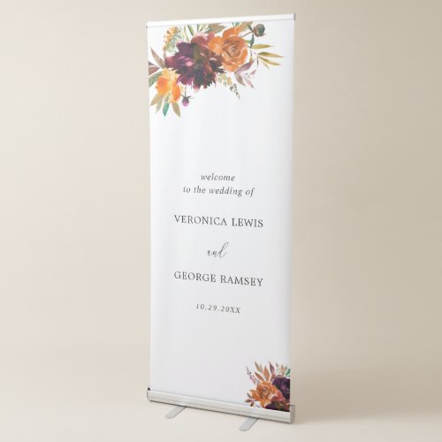 Burnt Orange Floral Rustic Fall Welcome Wedding Retractable Banner
