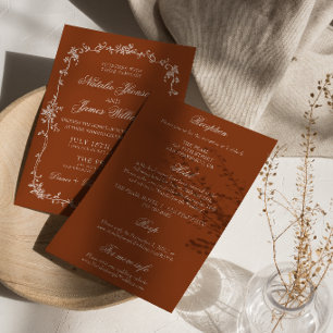 Burnt Orange Floral Terracotta All In One Wedding Invitation