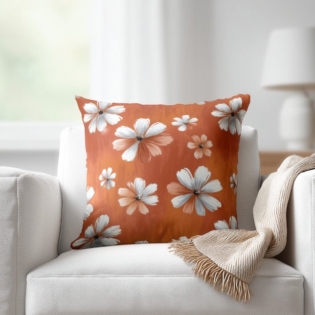 Burnt Orange Floral Throw Pillow (Creator Uploaded)