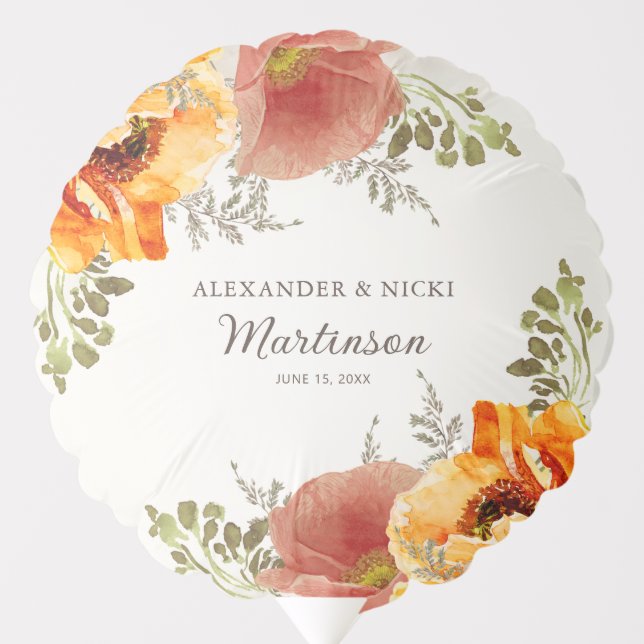 Burnt Orange Floral Wedding Balloon (Front)