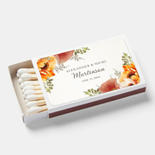 Burnt Orange Floral Wedding Bride Groom Matchboxes