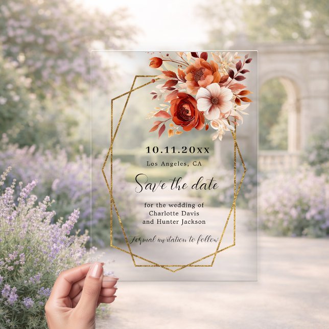 Burnt orange floral wedding Save the Date Card (Creator Uploaded)