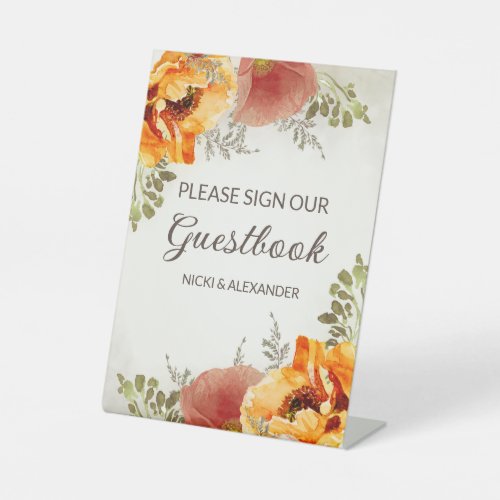 Burnt Orange Floral Wedding Sign Our Guestbook