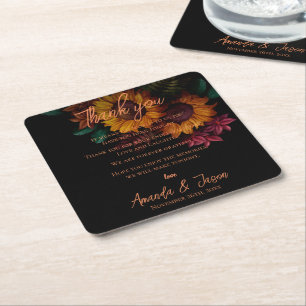 Burnt Orange Floral Wedding Thank you Message Square Paper Coaster