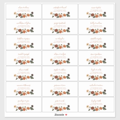 Burnt Orange Floral Wreath Guest Address Sticker