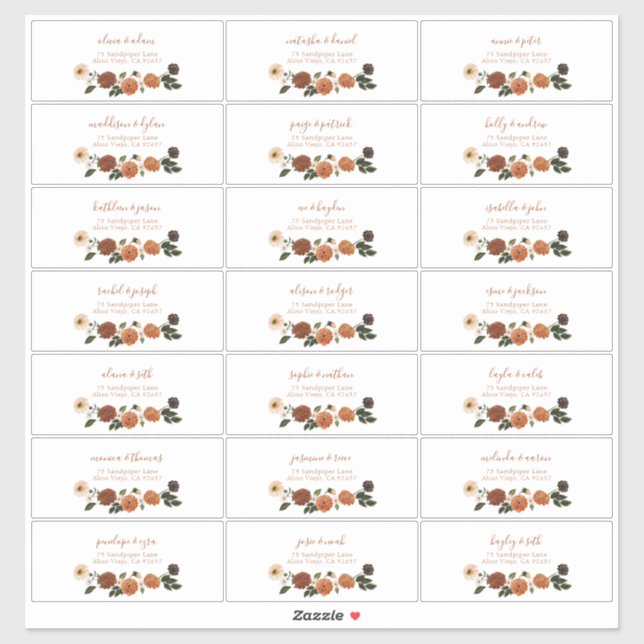 Burnt Orange Floral Wreath Guest Address Sticker (Sheet)