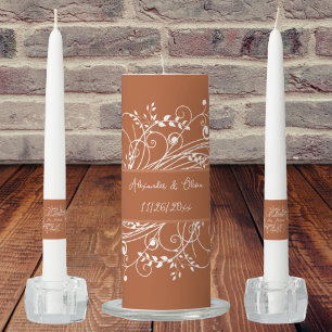 Burnt Orange Flourish Wedding Unity Candle Set