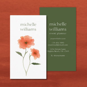 Burnt Orange Flowers and Forest Green Floral Business Card