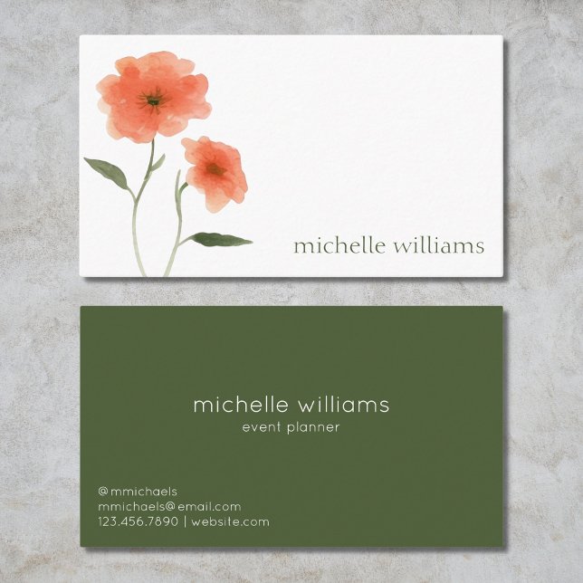 Burnt Orange Flowers and Forest Green Floral Business Card (Creator Uploaded)