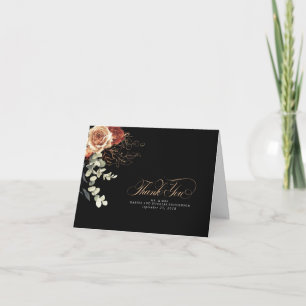 Burnt Orange Flowers Black Wedding Thank You