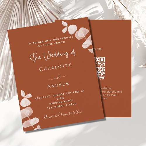 Burnt orange foliage QR budget wedding invitation Flyer