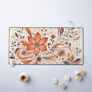 Burnt Orange Folk Floral Desk Mat