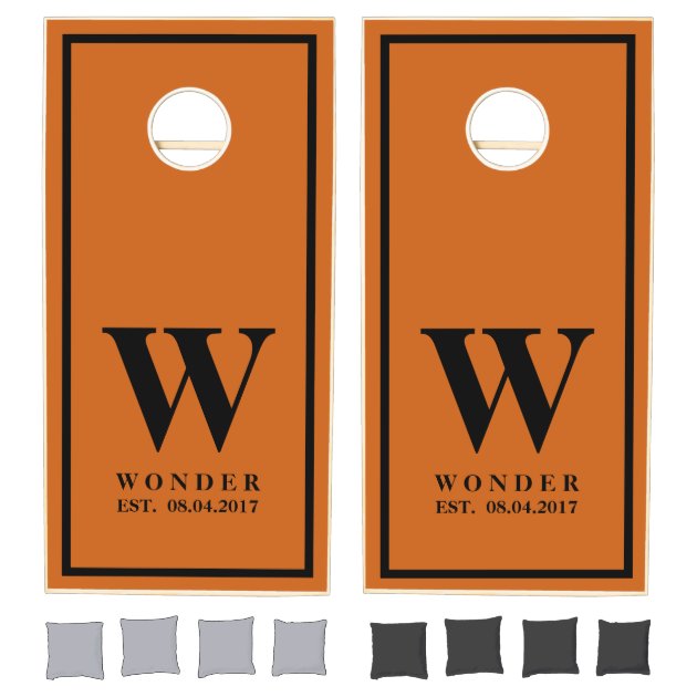Burnt Orange Gamer Wedding Newly Wed Monogrammed Cornhole Set