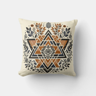 Burnt Orange Geometric Botanical Throw Pillow