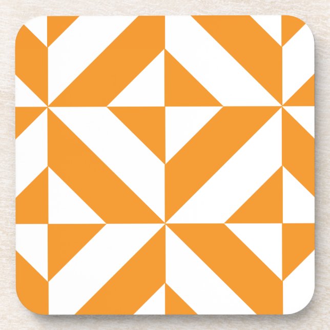 Burnt Orange Geometric Deco Cube Pattern Beverage Coaster (Front)