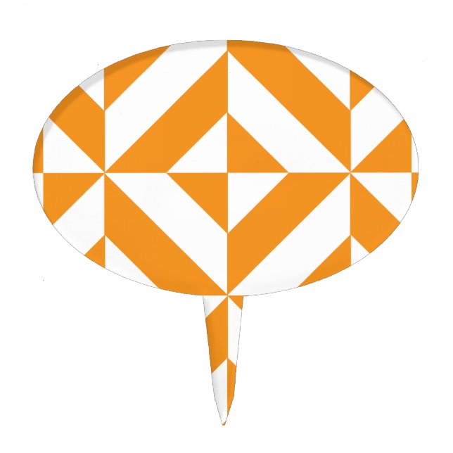 Burnt Orange Geometric Deco Cube Pattern Cake Topper (Front)