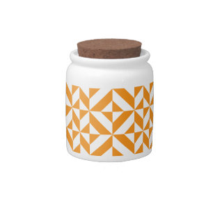 Burnt Orange Geometric Deco Cube Pattern Candy Jar