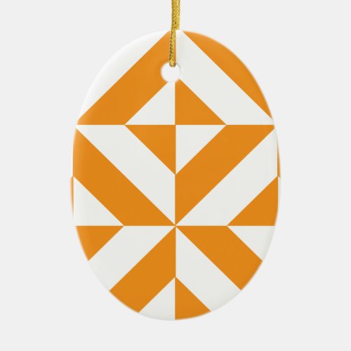 Burnt Orange Geometric Deco Cube Pattern Ceramic Ornament