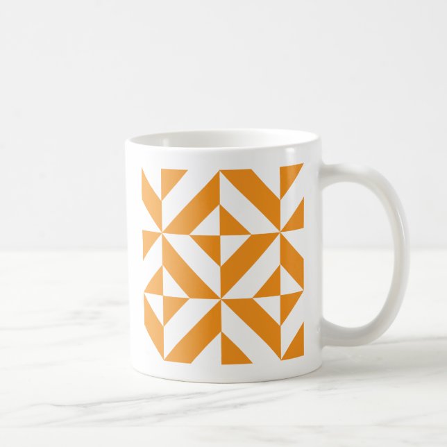 Burnt Orange Geometric Deco Cube Pattern Coffee Mug (Right)