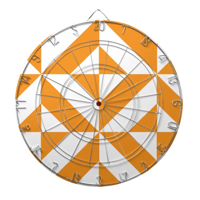 Burnt Orange Geometric Deco Cube Pattern Dart Board (Front)