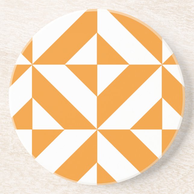 Burnt Orange Geometric Deco Cube Pattern Drink Coaster (Front)