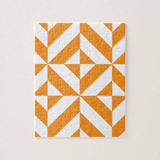 Burnt Orange Geometric Deco Cube Pattern Jigsaw Puzzle (Vertical)