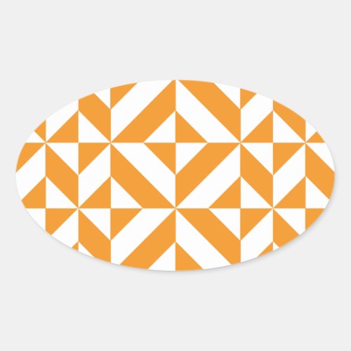 Burnt Orange Geometric Deco Cube Pattern Oval Sticker