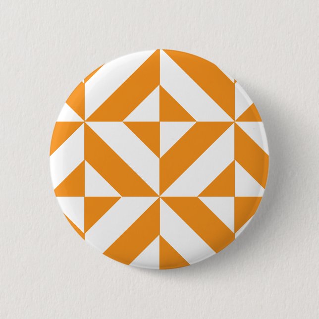 Burnt Orange Geometric Deco Cube Pattern Pinback Button (Front)