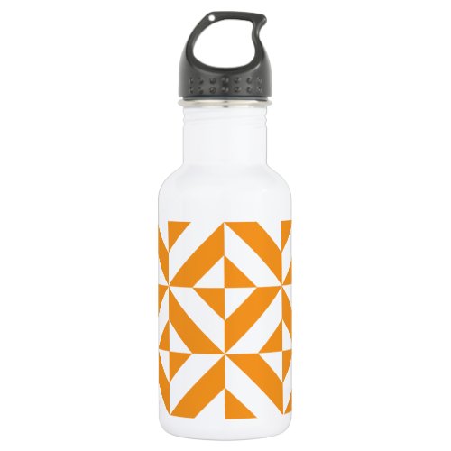 Burnt Orange Geometric Deco Cube Pattern Stainless Steel Water Bottle