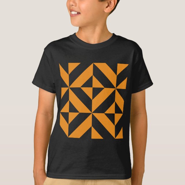 Burnt Orange Geometric Deco Cube Pattern T-Shirt (Front)