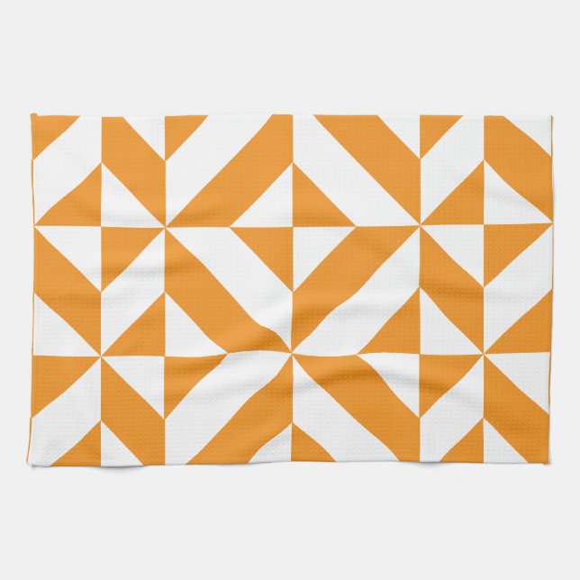 Burnt Orange Geometric Deco Cube Pattern Towel (Horizontal)