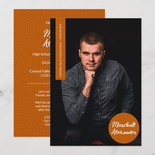 Burnt Orange Geometric Graduation Photo Invitation (Front/Back)