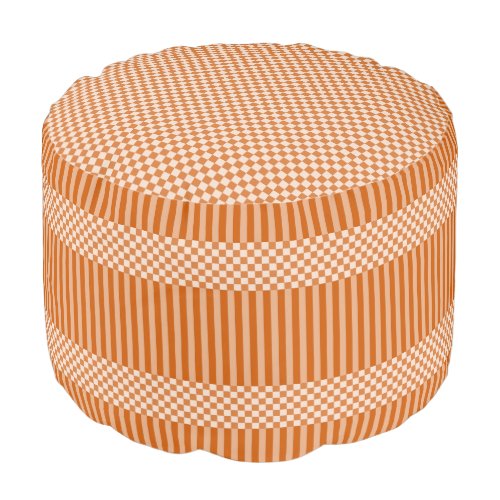 Burnt Orange Geomtric Checker  Striped  Pattern Pouf