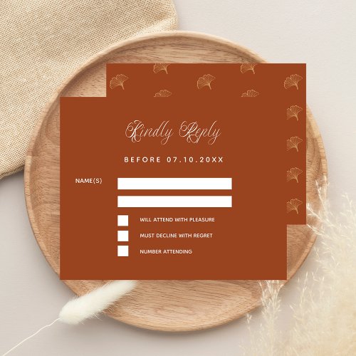 Burnt orange ginkgo budget wedding response RSVP Flyer