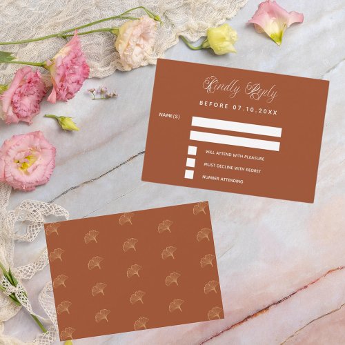 Burnt orange ginkgo leaves wedding response RSVP Note Card