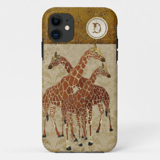 Burnt Orange Giraffes Gold Damask iPhone Case
