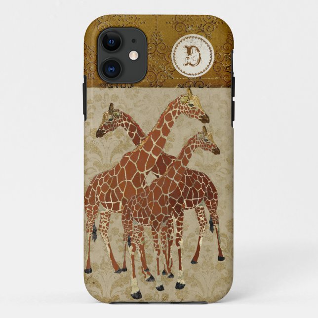 Burnt Orange Giraffes Gold Damask  iPhone Case (Back)