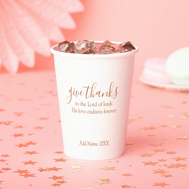 Burnt Orange Give Thanks Custom Name Thanksgiving Paper Cups (Insitu)