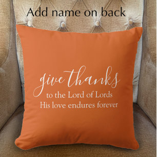 Burnt Orange Give Thanks Custom Script Fall Decor Throw Pillow