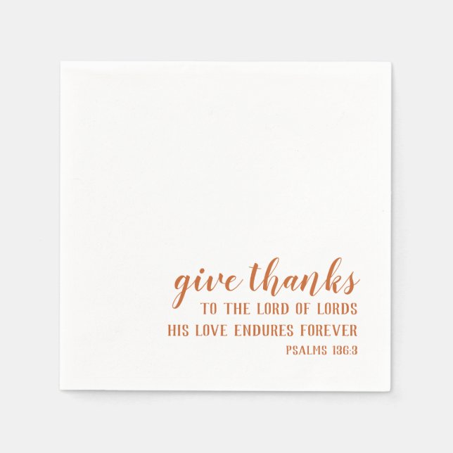 Burnt Orange Give Thanks Religious Thanksgiving Napkins (Front)