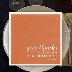 Burnt Orange Give Thanks Scripture Thanksgiving Napkins